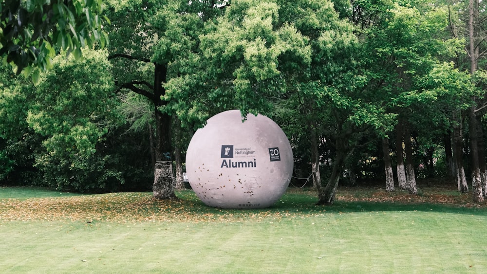 a large round object sitting in the middle of a field