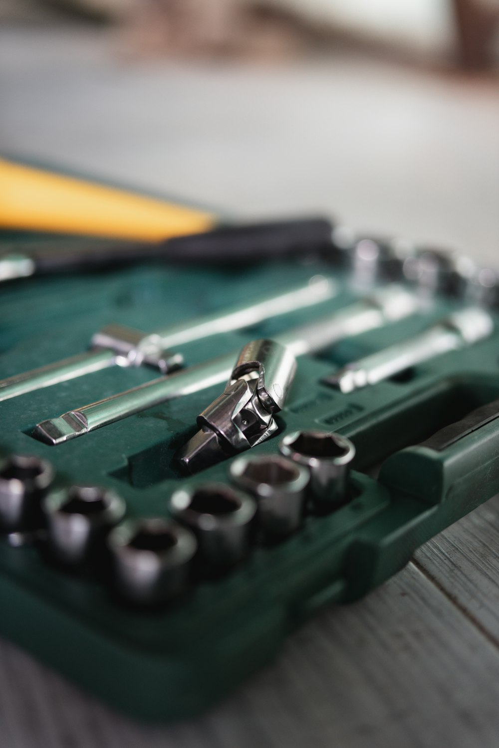 a close up of a tool set on a table