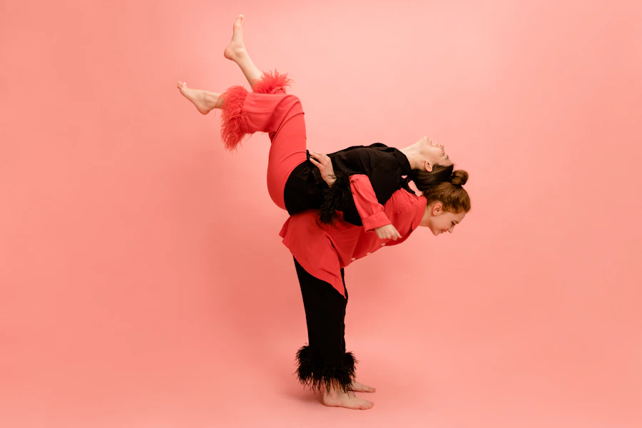 Young dancer mid-acrobatic stunt