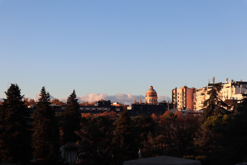 a view of a city with a dome in the background