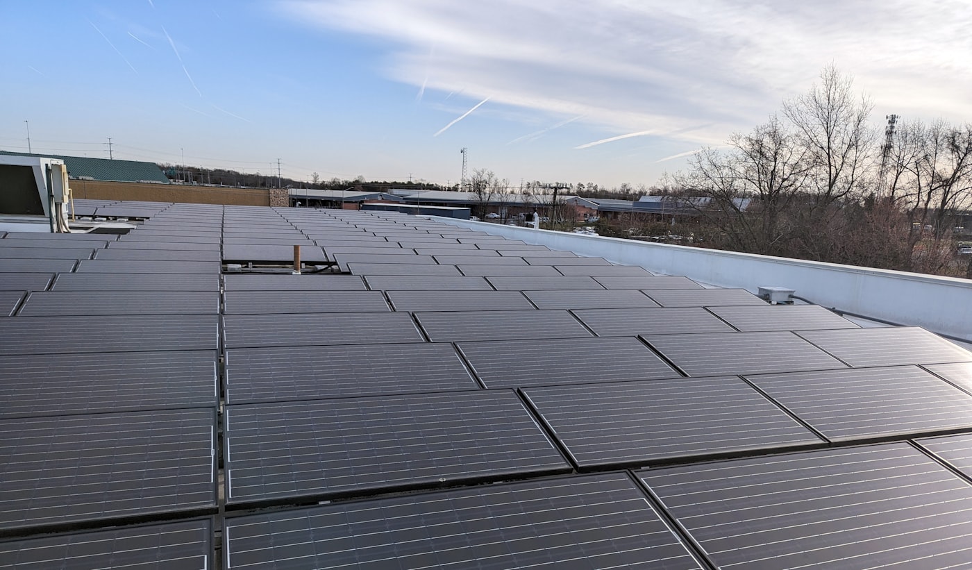 Rooftop solar array viewed from above