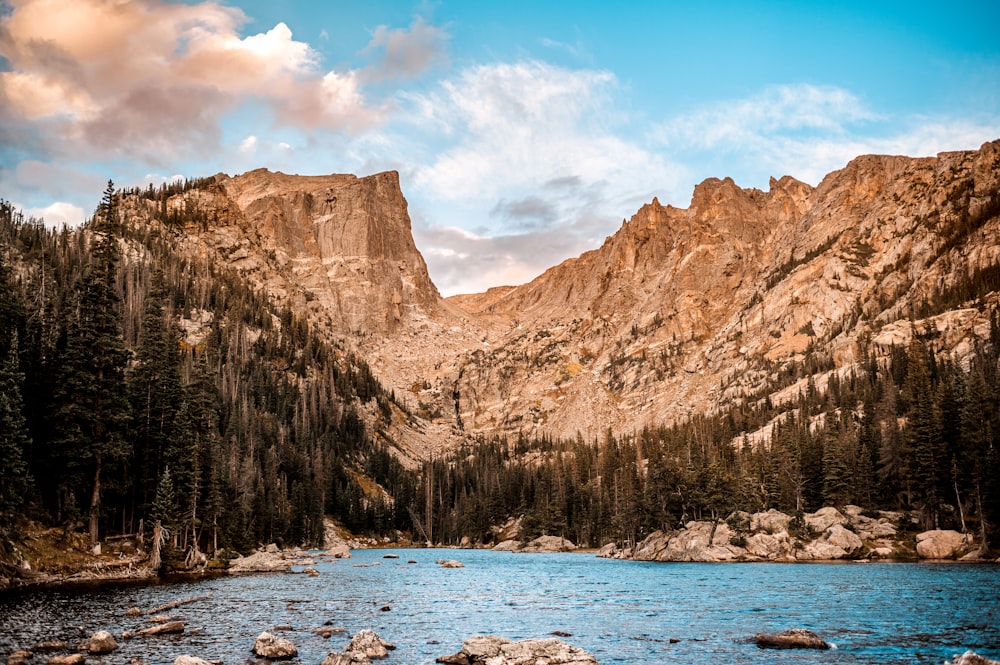 a mountain lake surrounded by trees and rocks