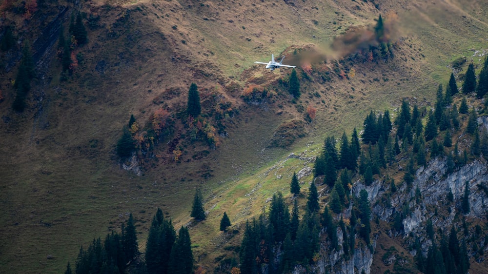 비행기 한 대가 산맥 위를 날고 있다