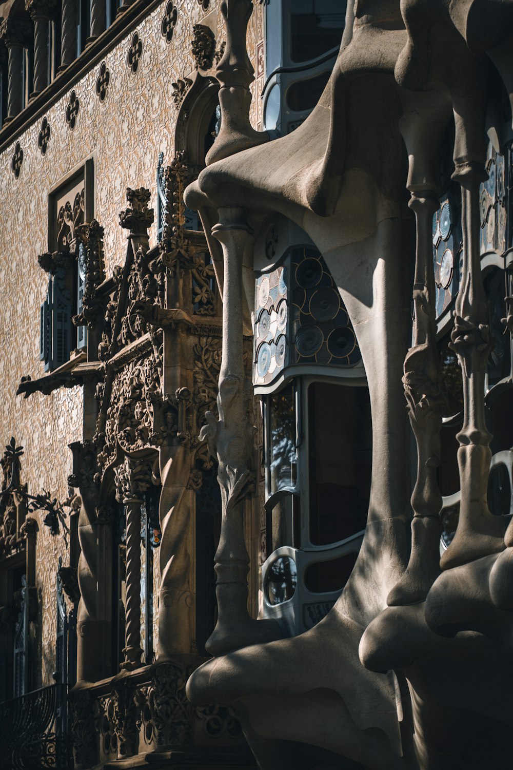 a close up of a building with many windows