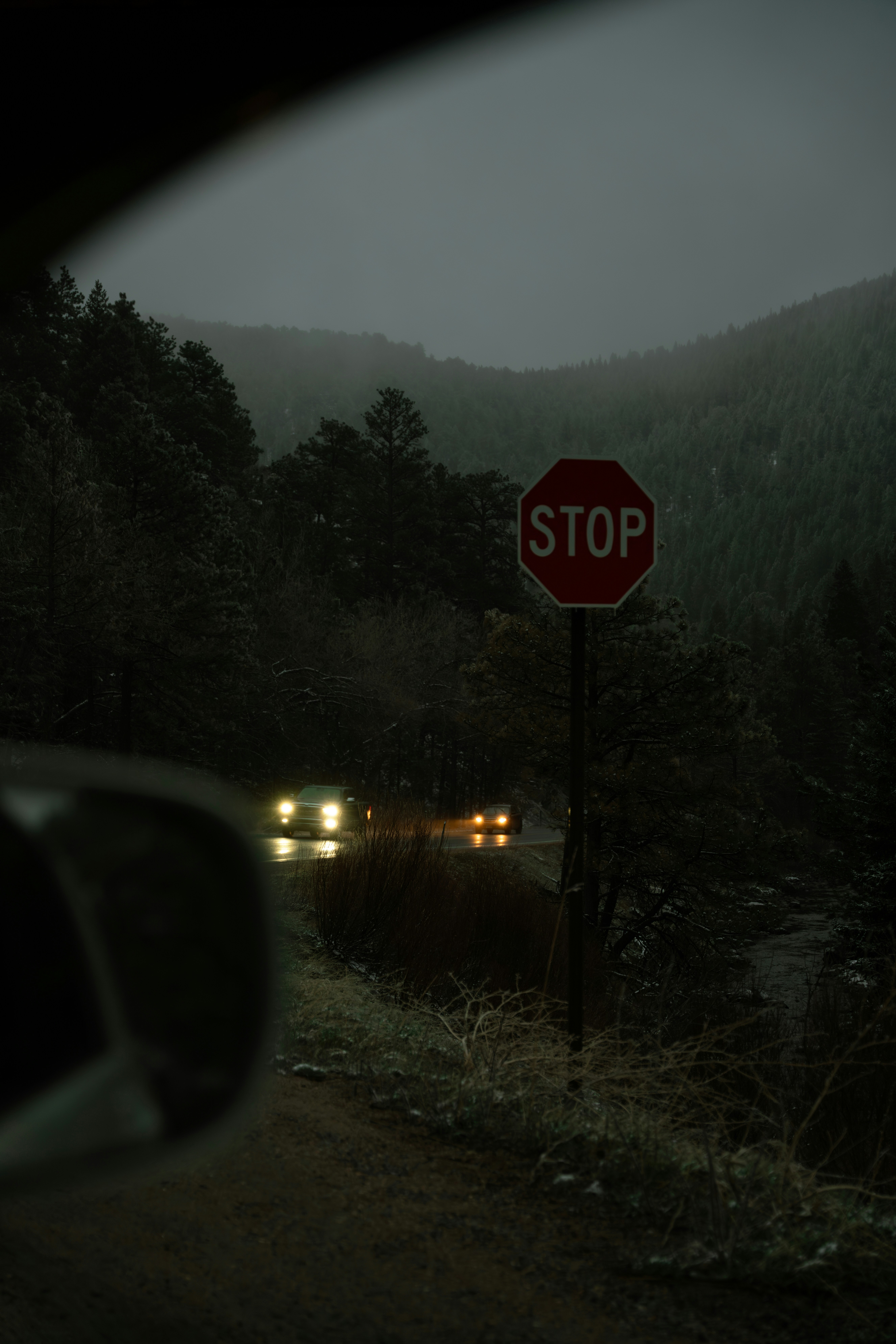 un panneau d’arrêt rouge posé sur le bord d’une route