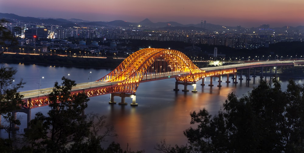 a large bridge spanning over a large body of water