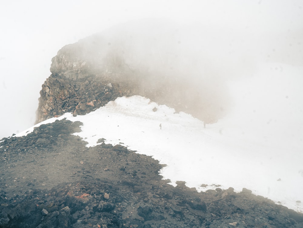 a mountain covered in snow and dust on a cloudy day