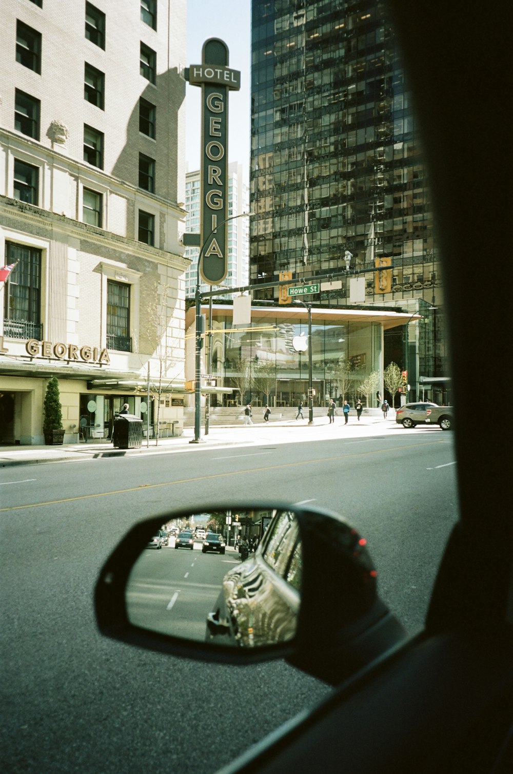 a side view mirror on the side of a car