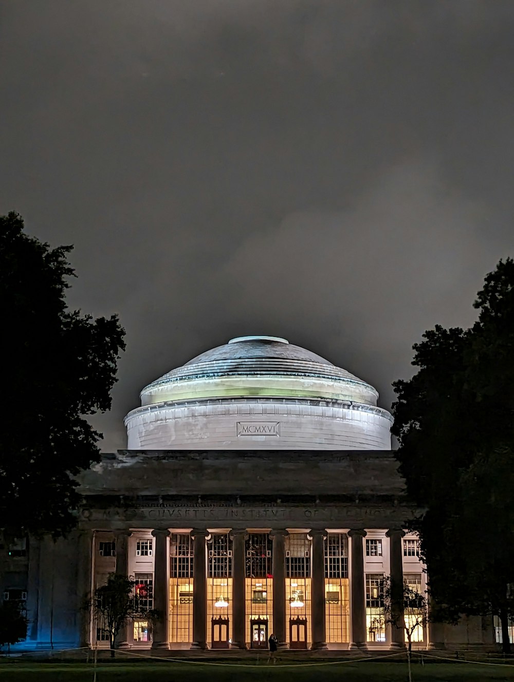 a building with a dome lit up at night