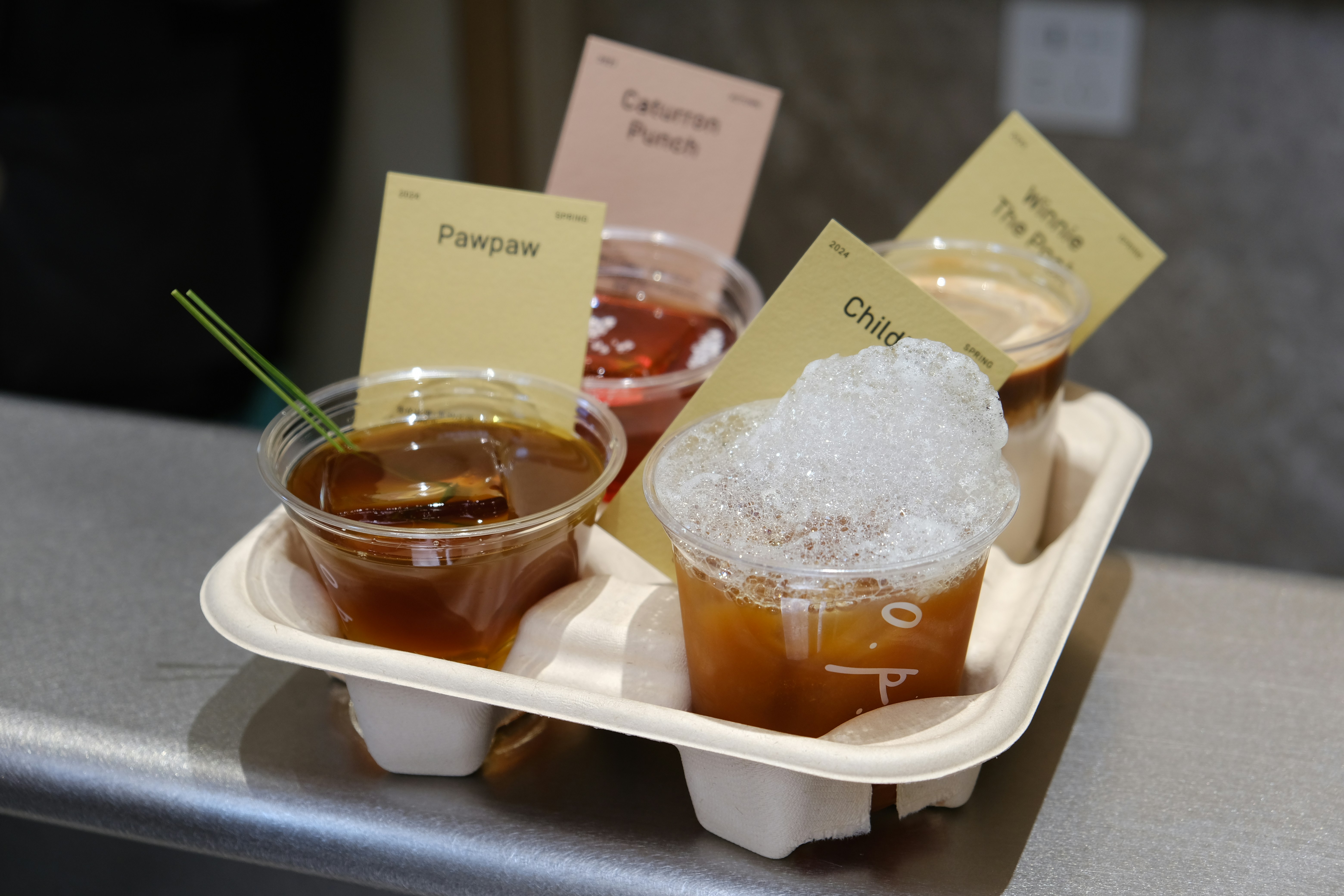 a tray of drinks on a table