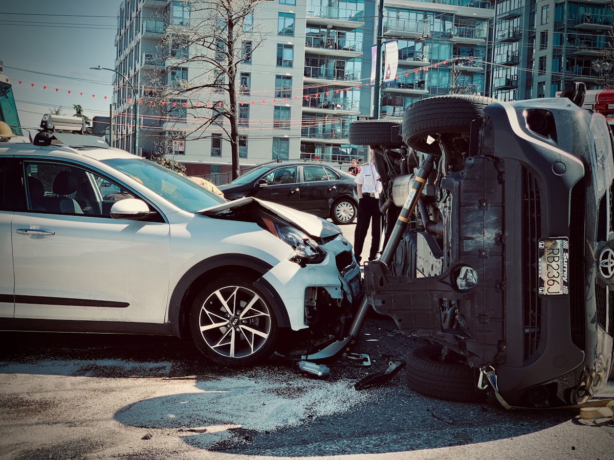 Two vehicles after a collision on a Georgia road
