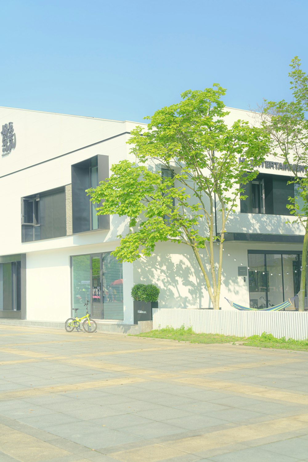 a building with a bicycle parked in front of it