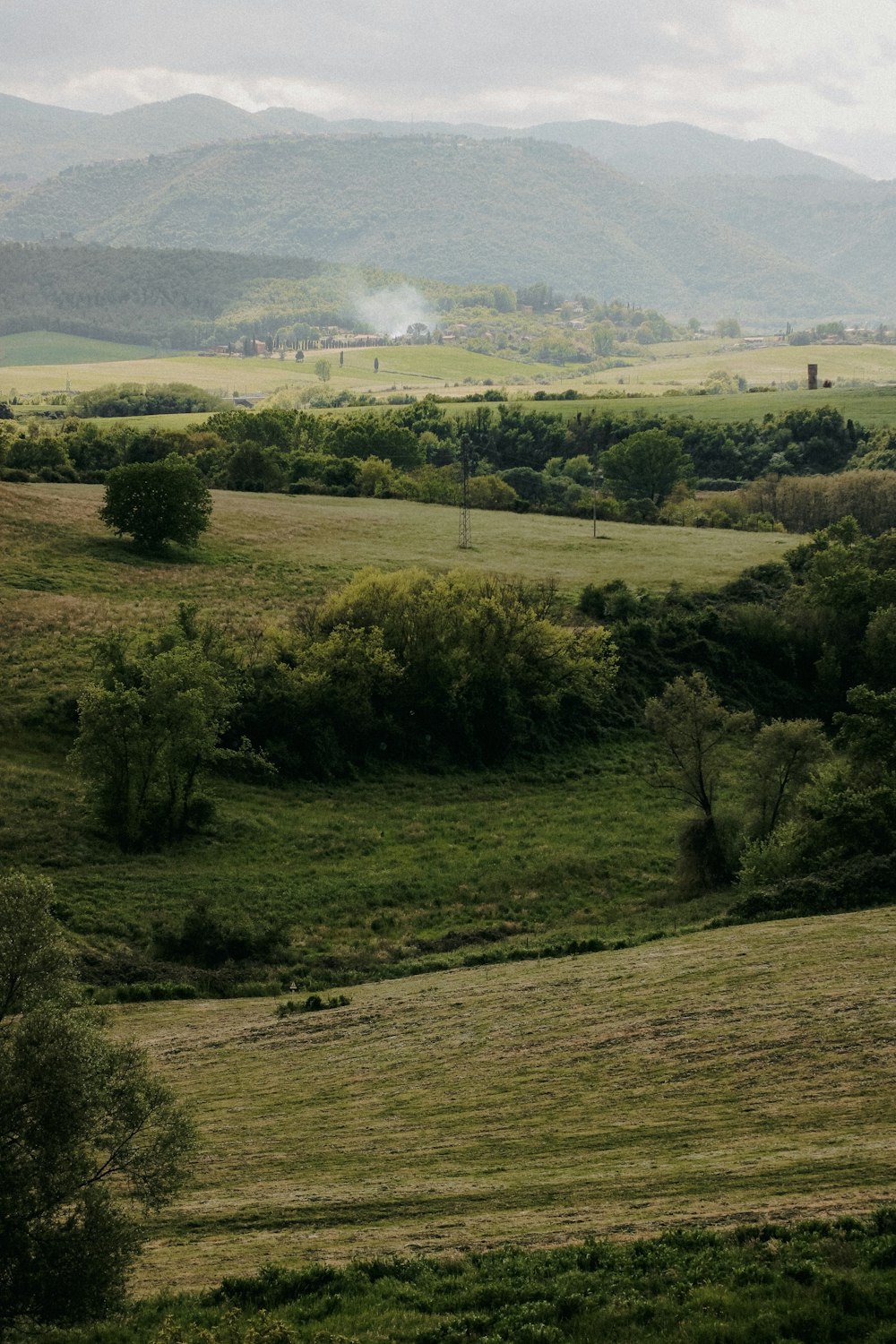 a large open field with mountains in the background