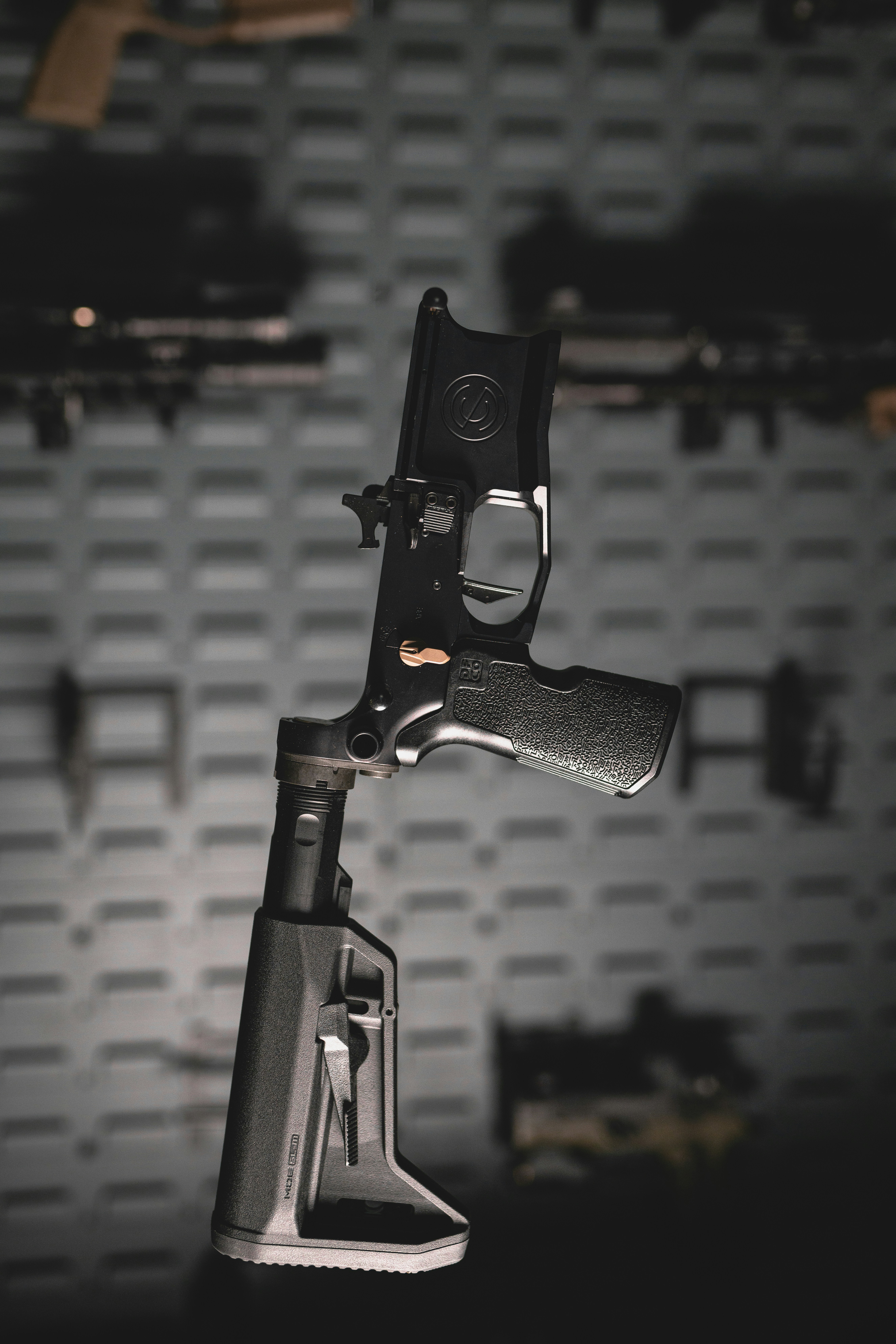 a close up of a gun on a tripod