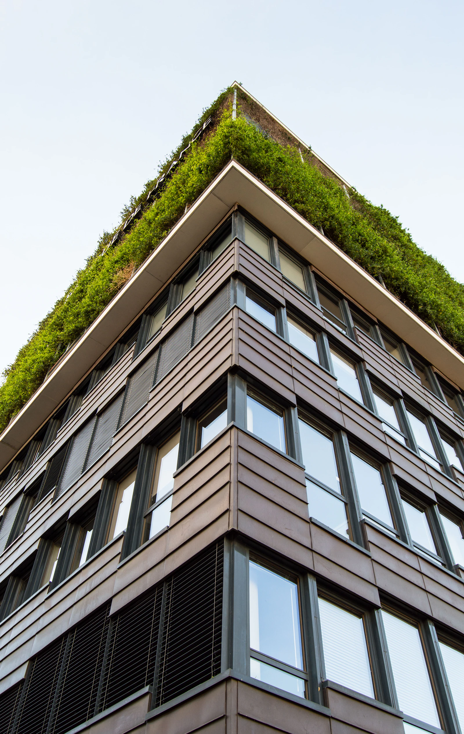 A planted roof and façade in Lyon. Both LEED's ecological-conservation credits and BREEAM's Land Use and Ecology category now expect a demonstrated biodiversity benefit, not merely a green surface.
