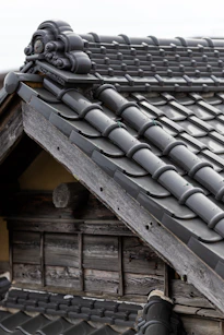 a close up of the roof of a building