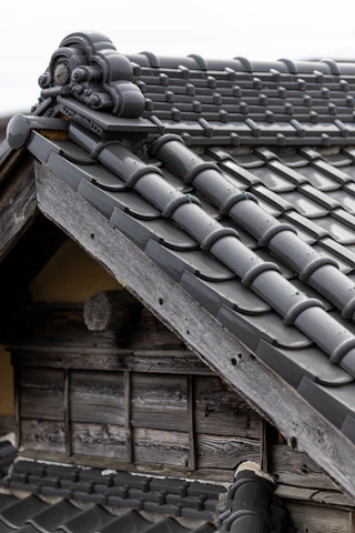 a close up of the roof of a building