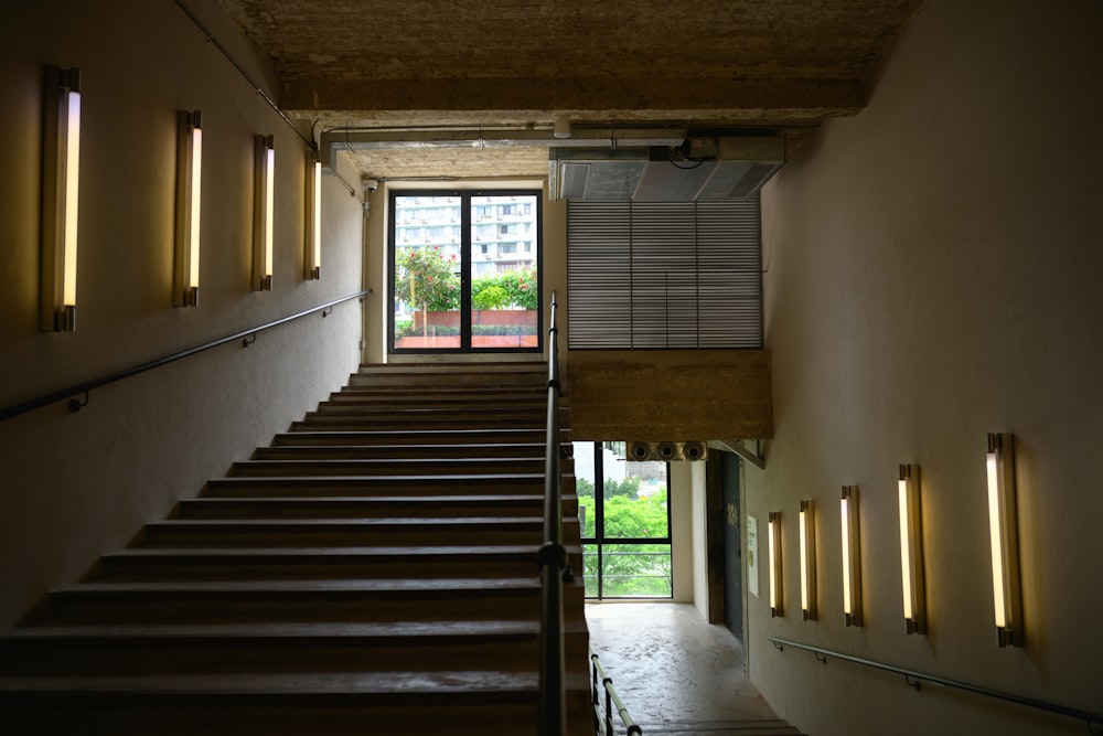 a set of stairs leading up to a window