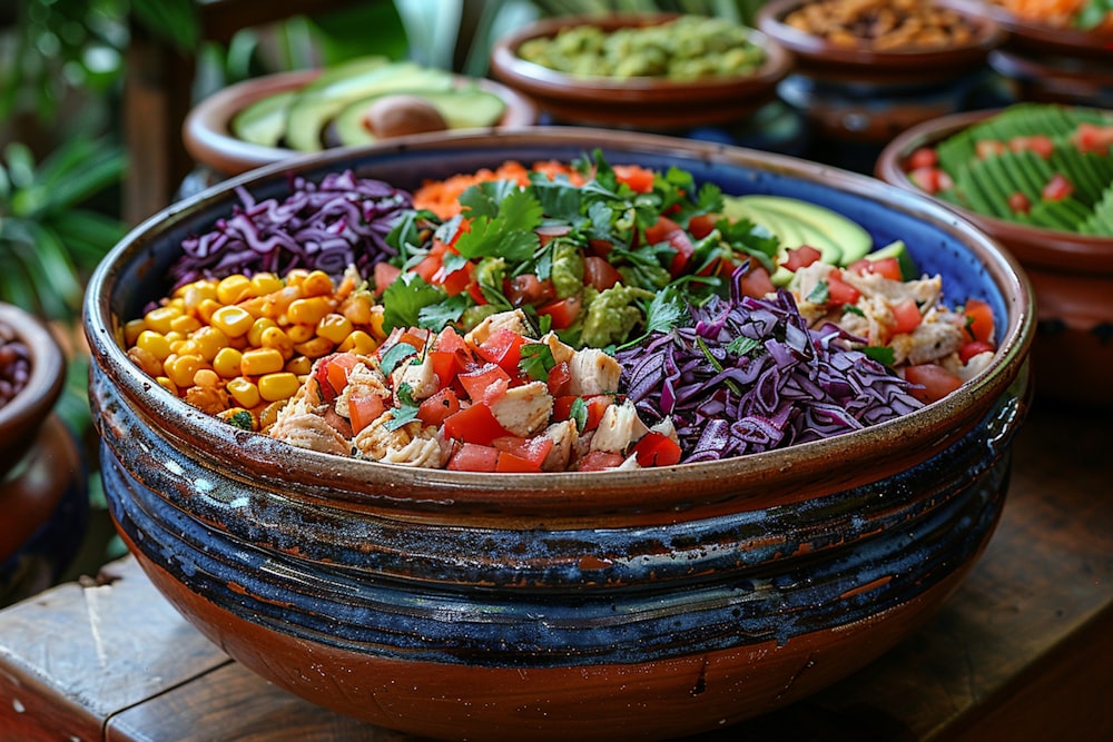 a large bowl filled with lots of different types of food