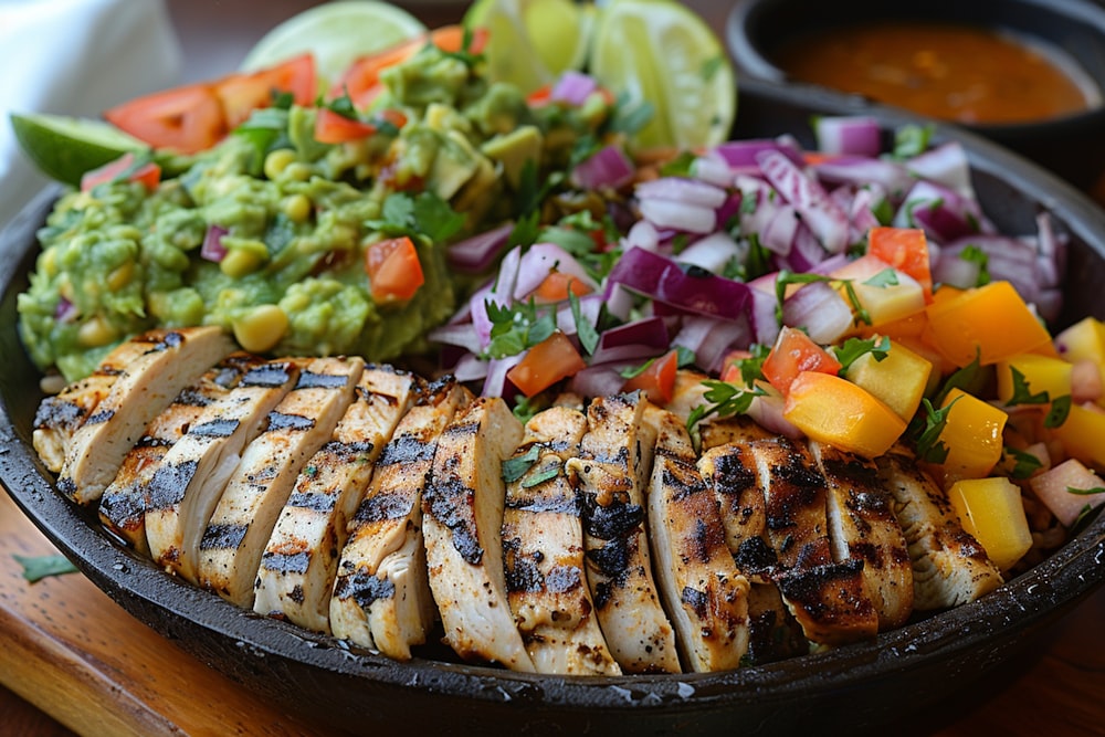 a close up of a plate of food with chicken