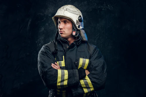 Firefighter standing with arms crossed