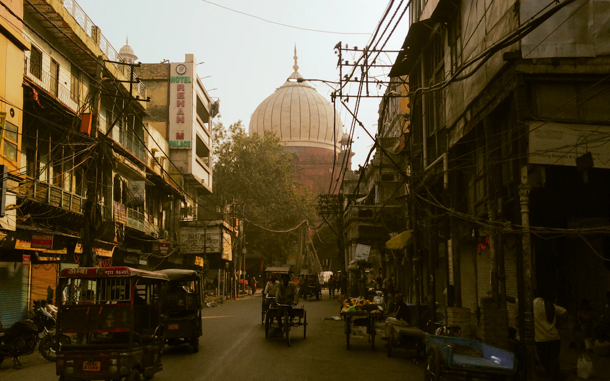 A domed building in an Indian city skyline