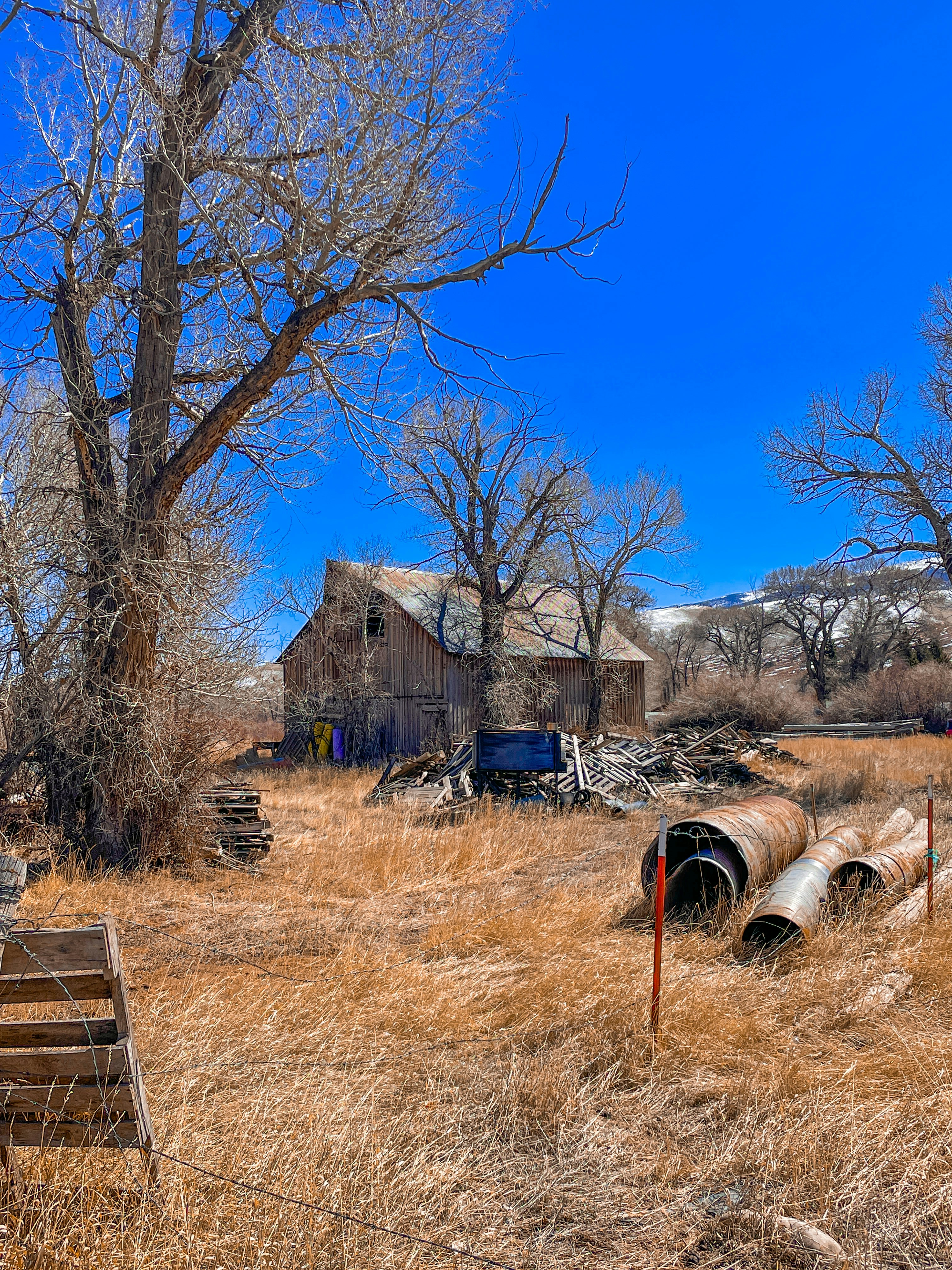 a field with a bunch of pipes in the middle of it
