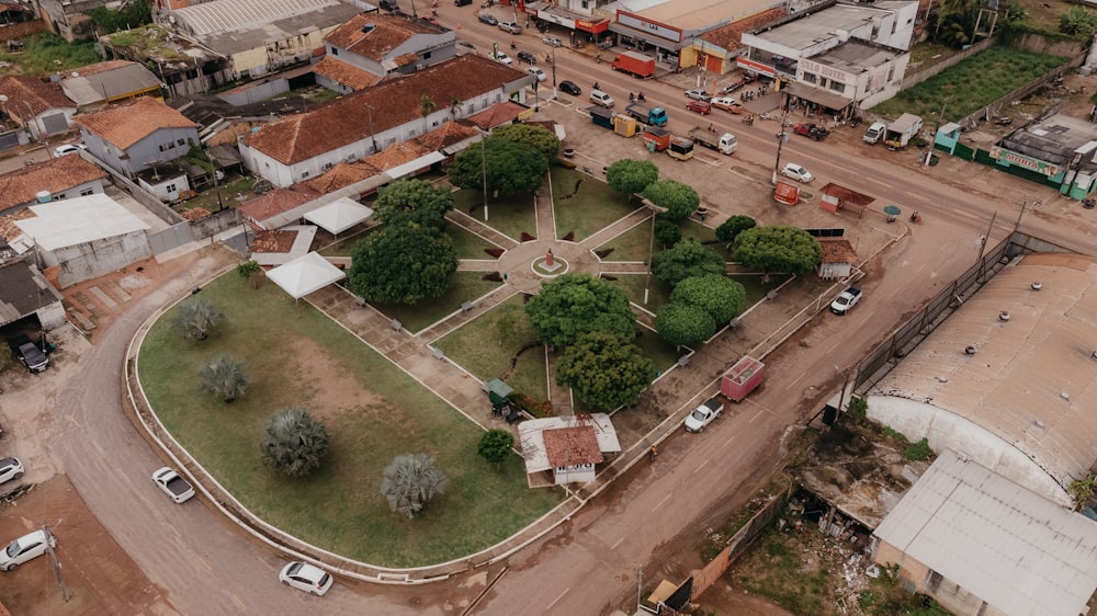 an aerial view of a city with a lot of buildings