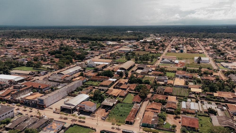 an aerial view of a city with a lot of buildings