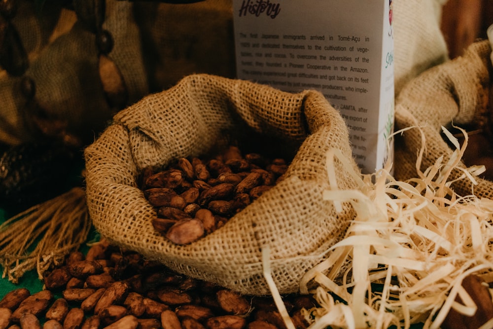 a bag of peanuts sitting on top of a table