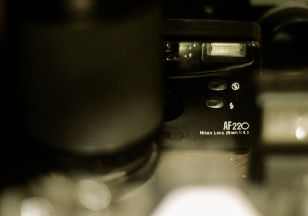 a close up of a camera on a table