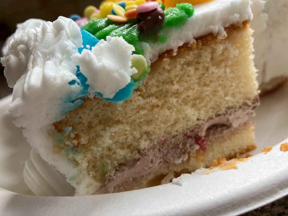a close up of a slice of cake on a plate