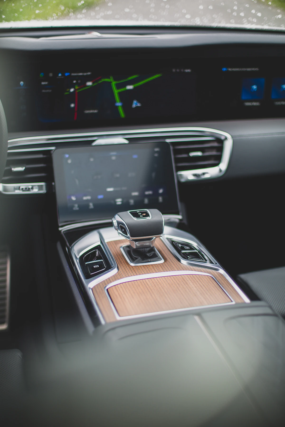 Premium automotive cockpit with technology-focused dashboard