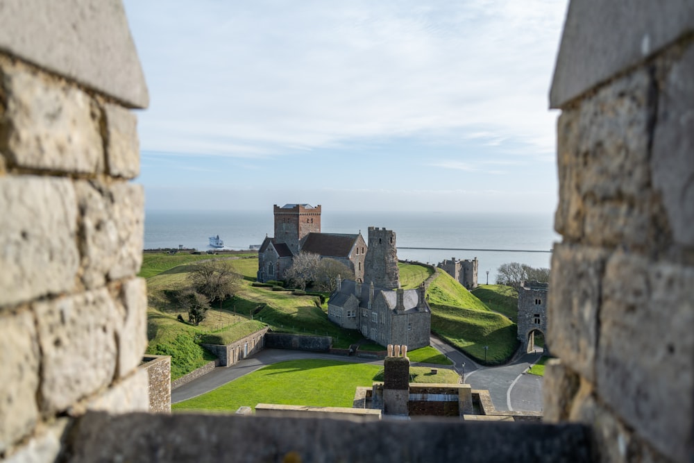 a view of a castle through a window