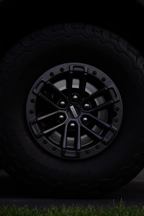 a close up of a tire on a car