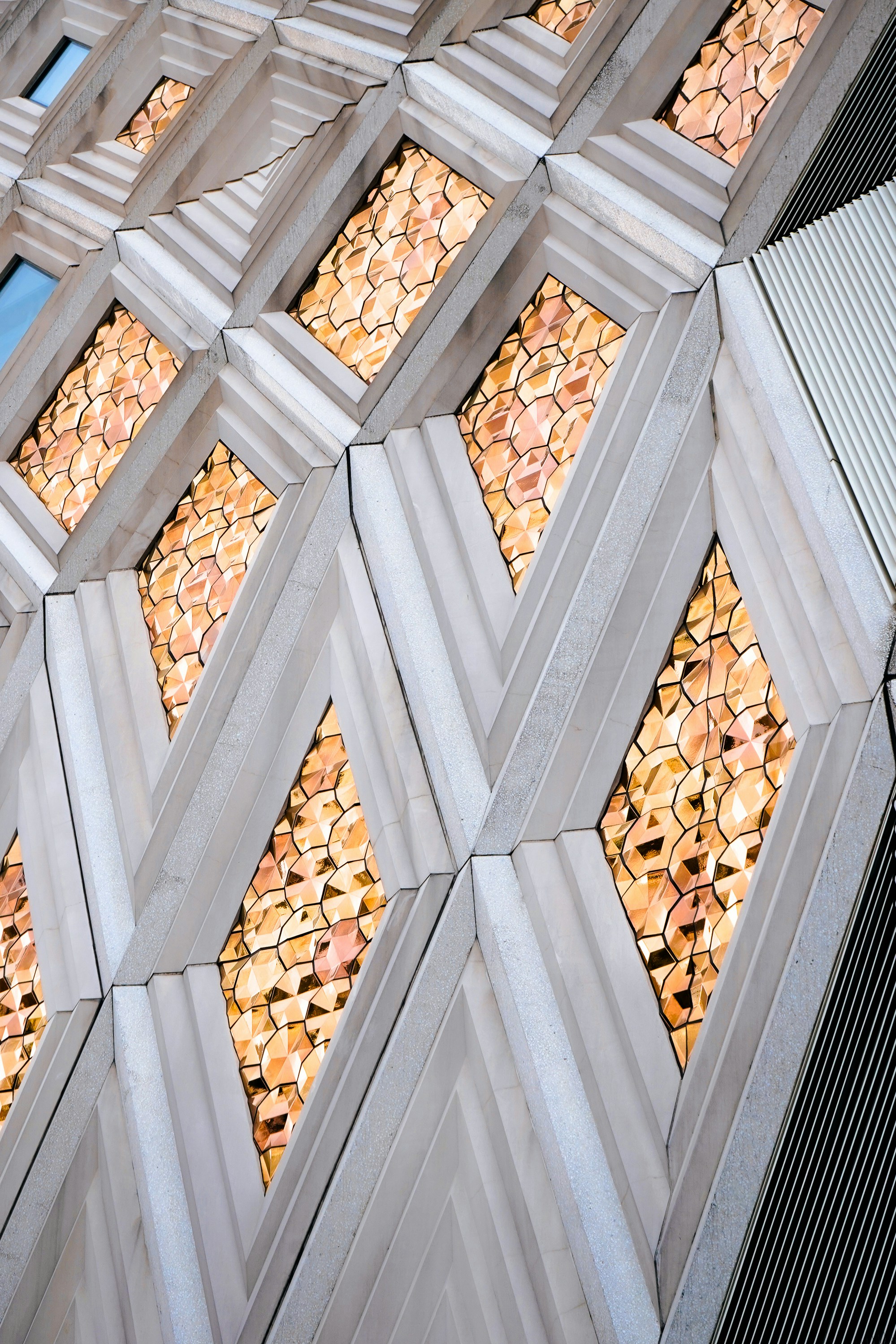 a close up of a building with many windows