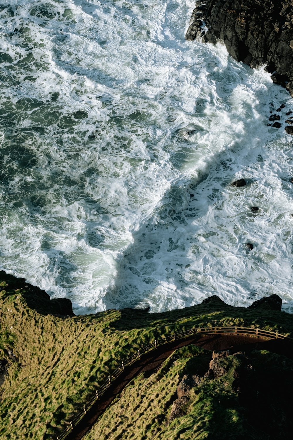 a view of the ocean from the top of a cliff