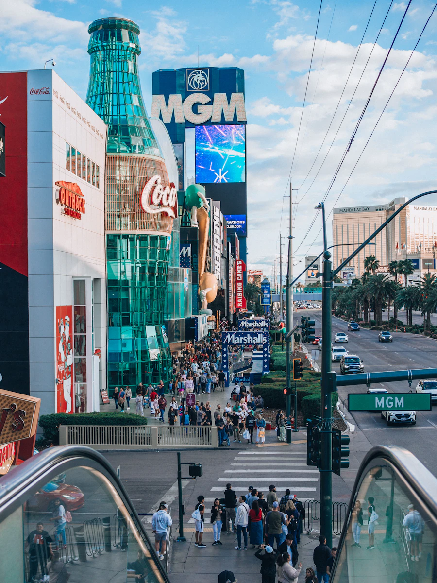 Pedestrians walking along the Las Vegas Strip sidewalk