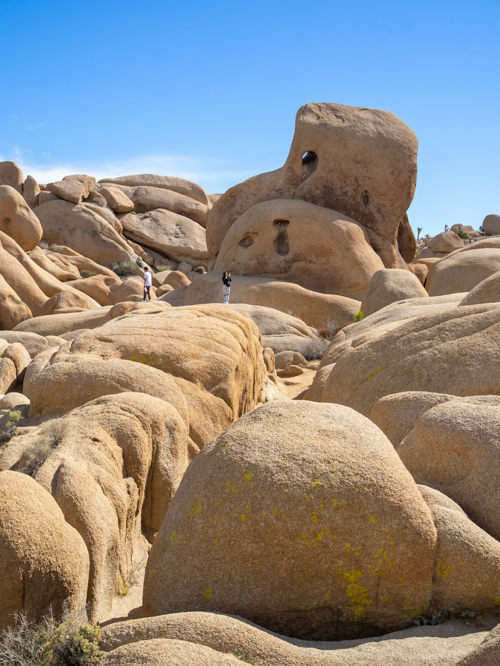 a group of large rocks in the middle of a desert