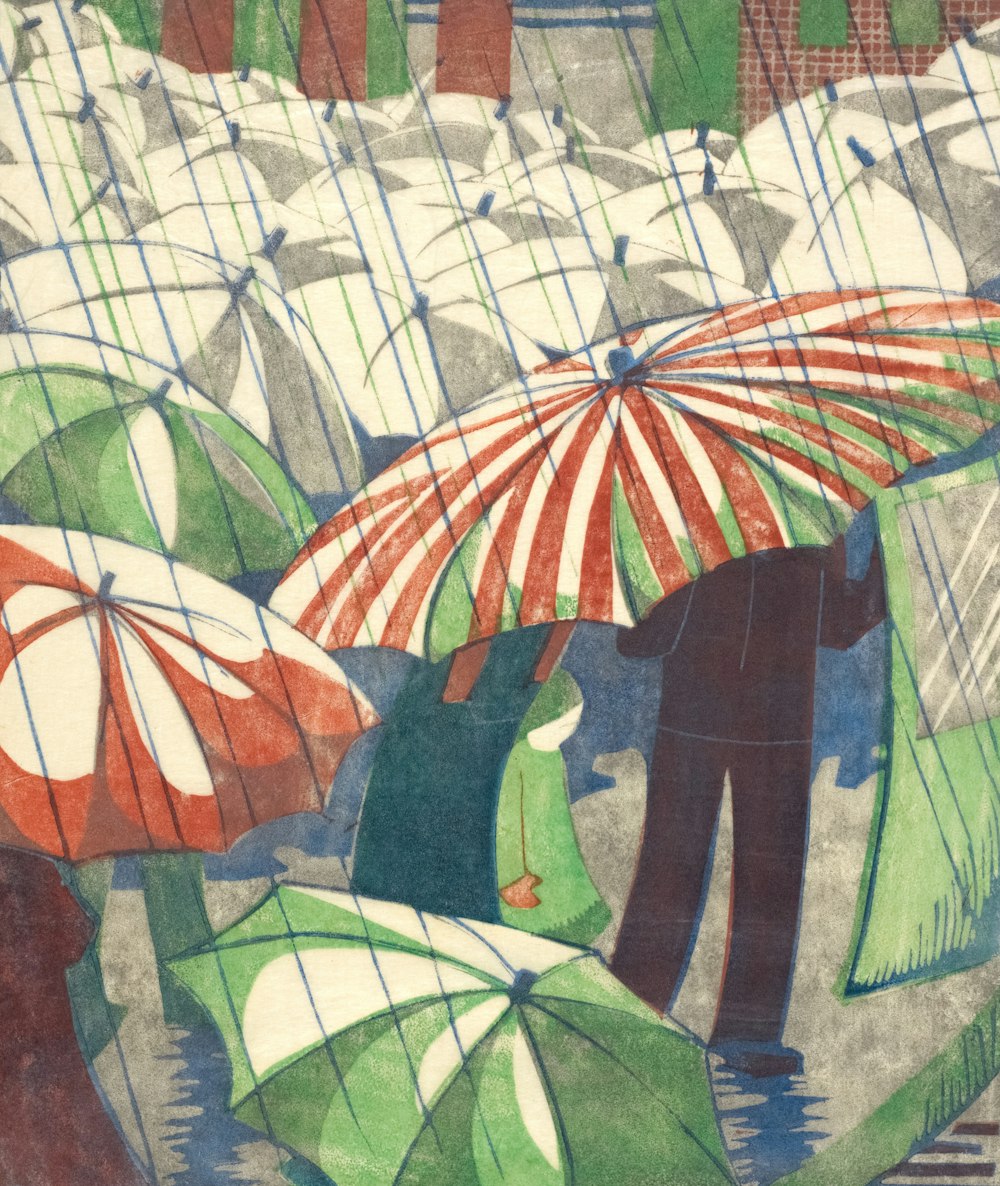 una pintura de una persona sosteniendo un paraguas