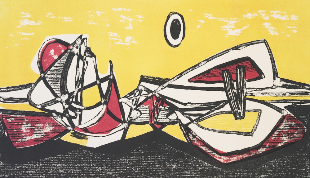 a drawing of a pair of shoes on a yellow background