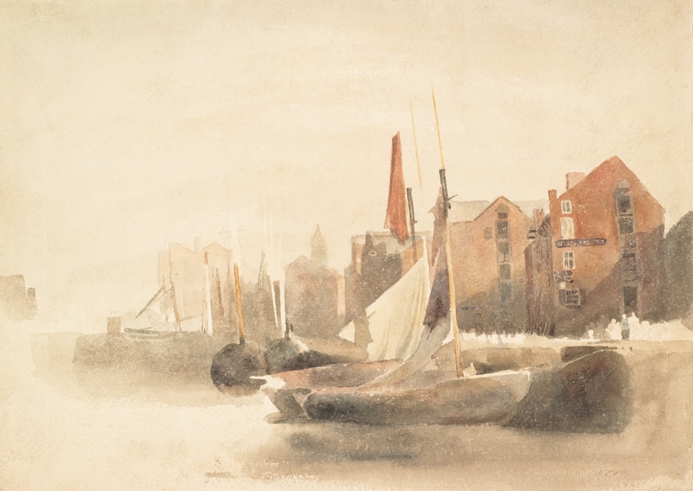 a painting of a boat in the water