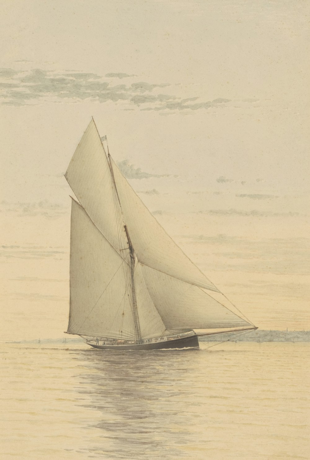 un velero con una vela blanca sobre un cuerpo de agua