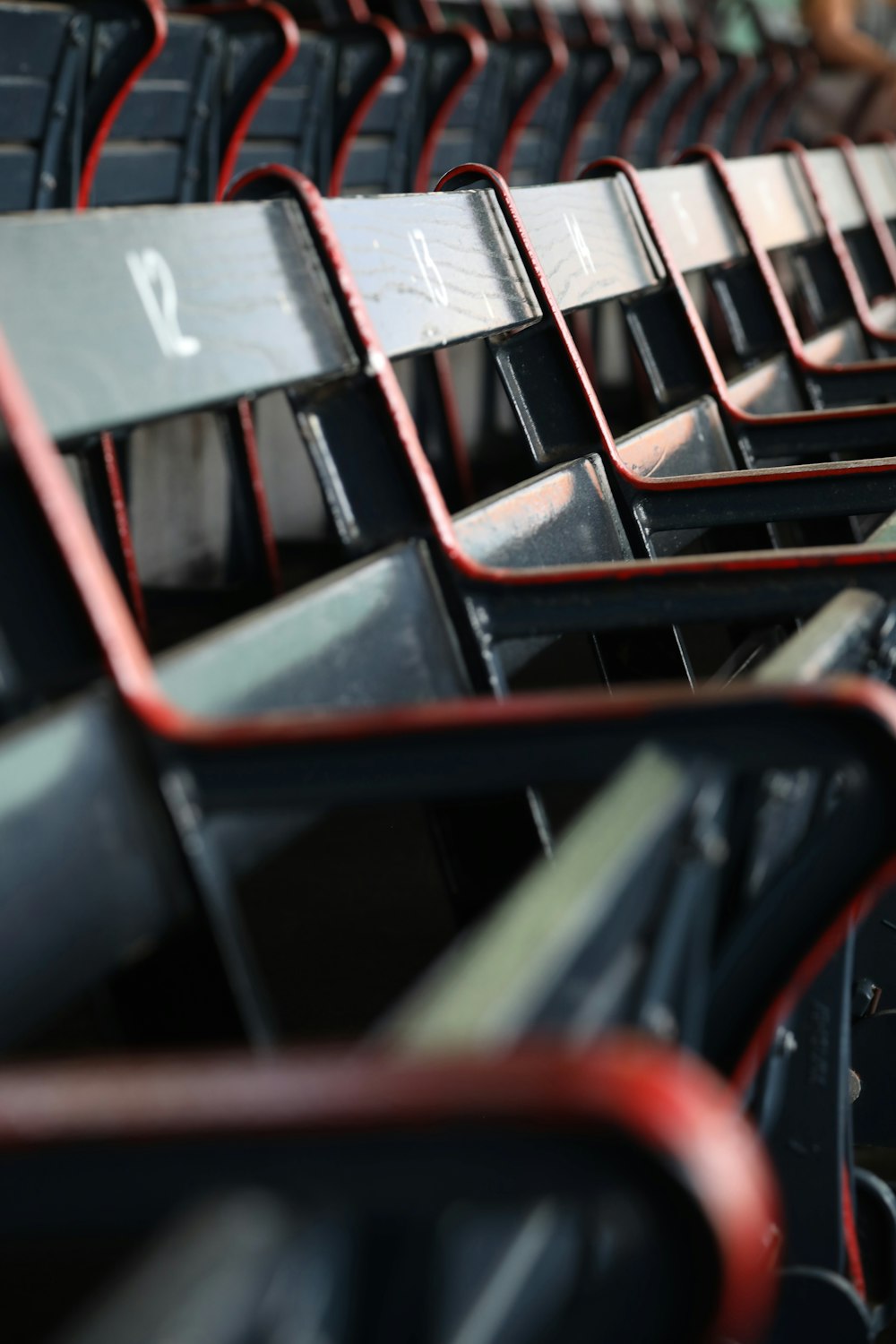 a row of empty seats in a stadium