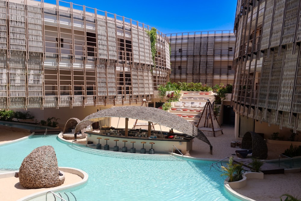 a swimming pool in the middle of a building