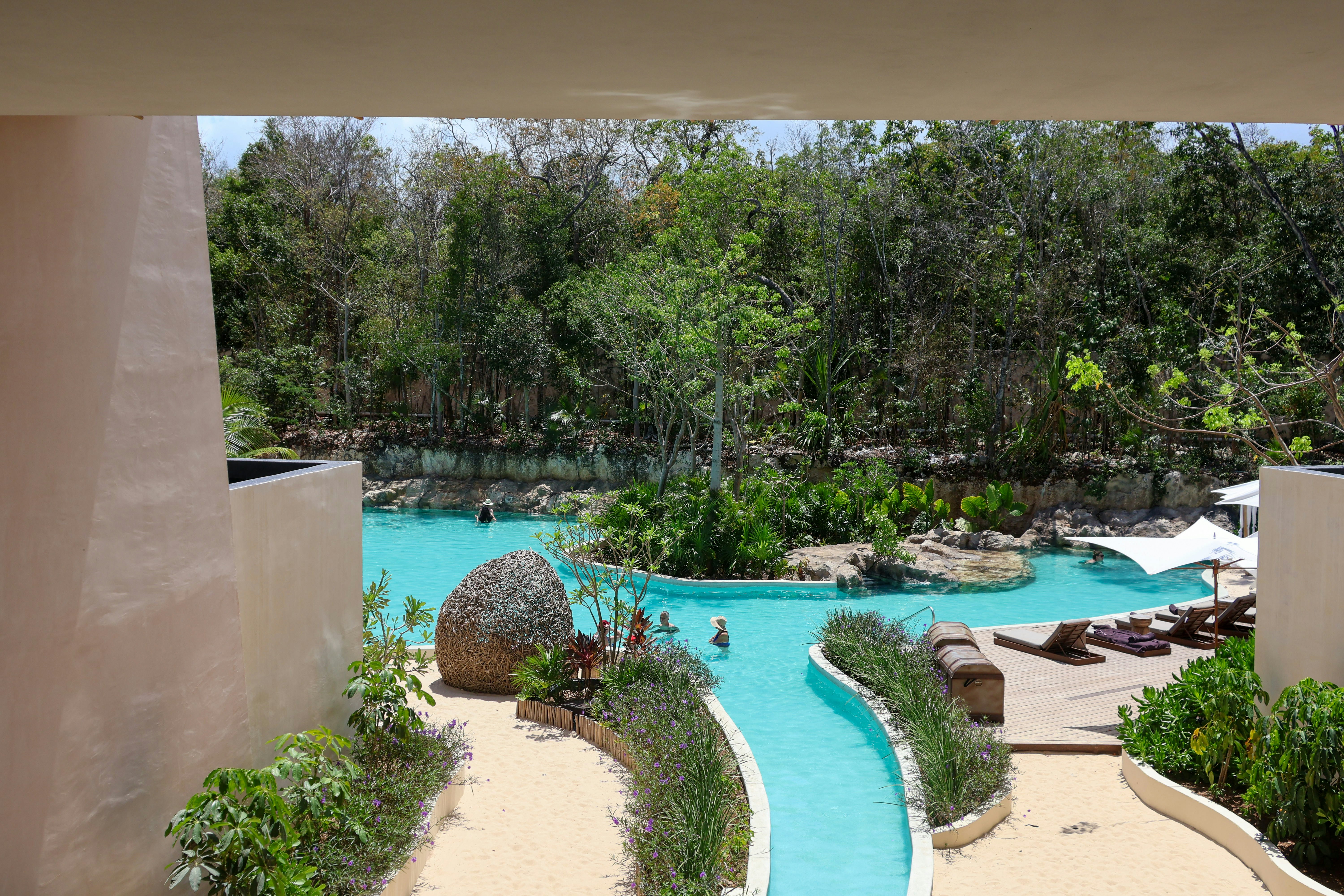 Villa interior with pool view