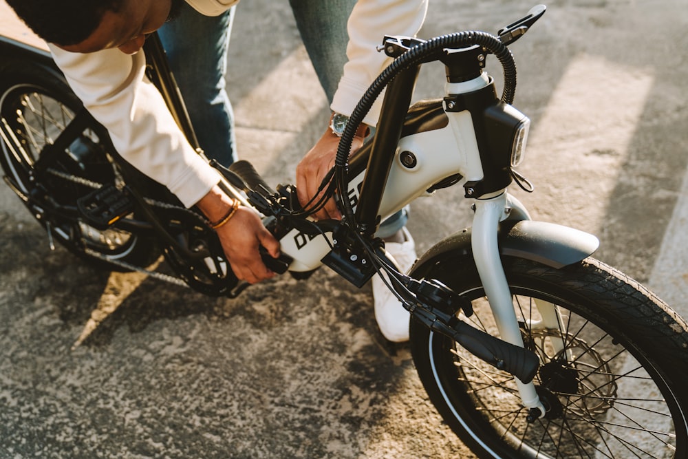 a close up of a person on a bike