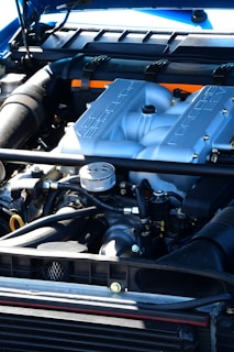 a close up of the engine of a car