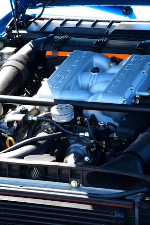 a close up of the engine of a car