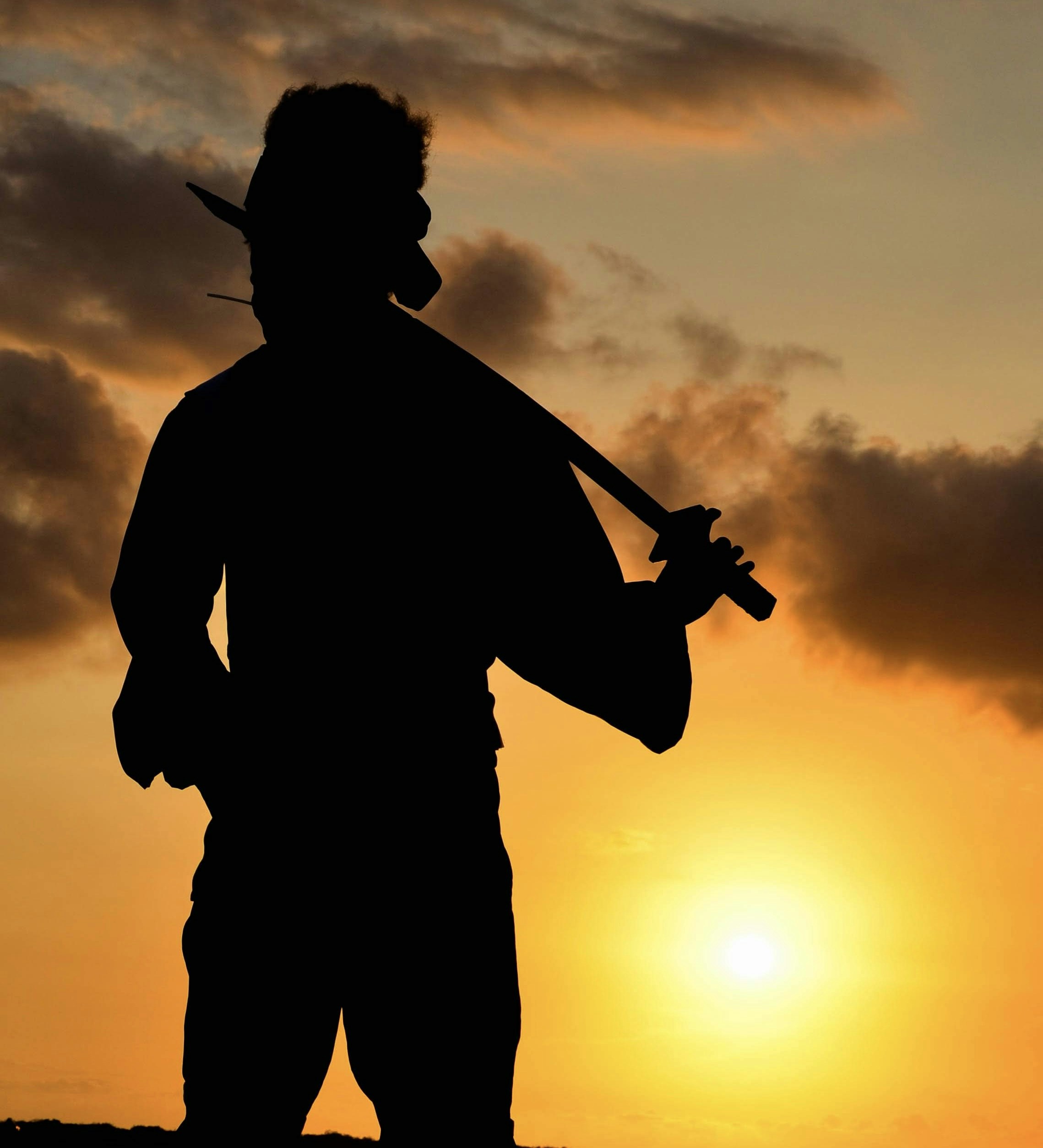a silhouette of a man holding a baseball bat